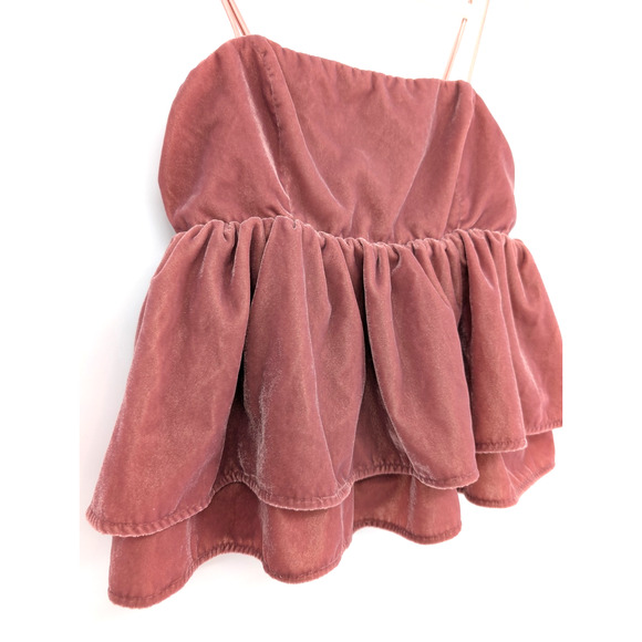 Blush Pink Velvet Regency Renaissance Victorian Coquette Tiered Ruffle Top Small - Picture 6 of 13